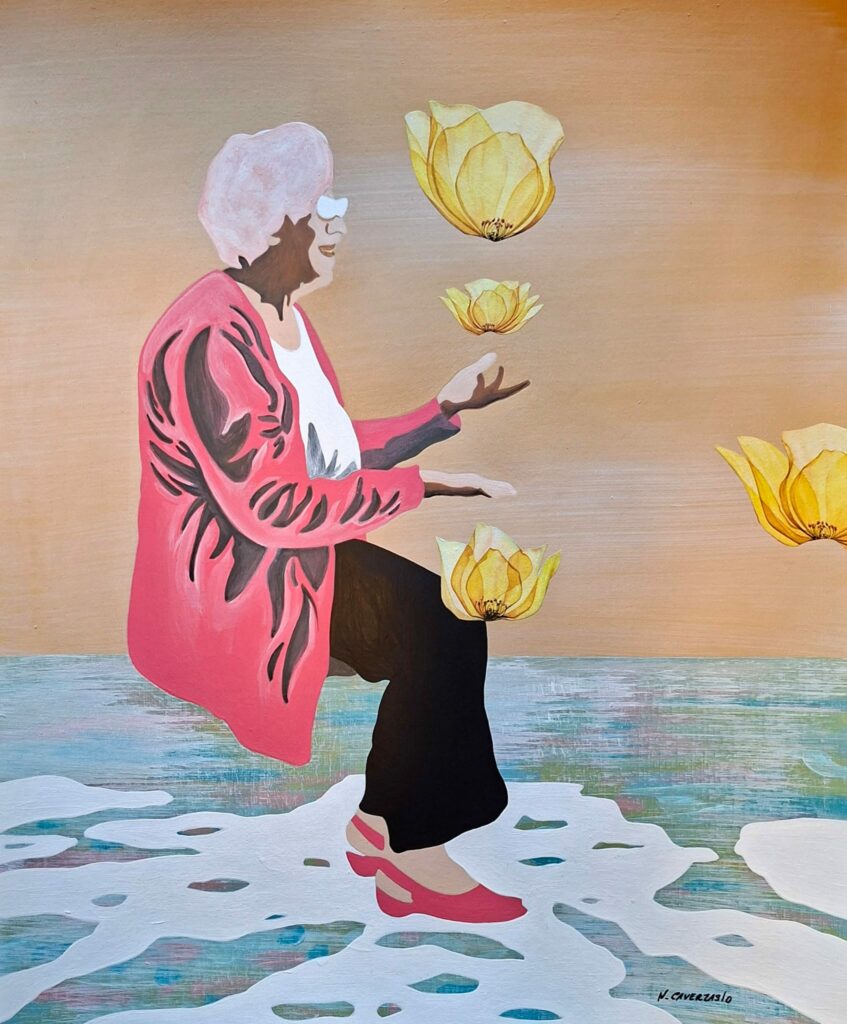 La dame aux fleurs, peinture